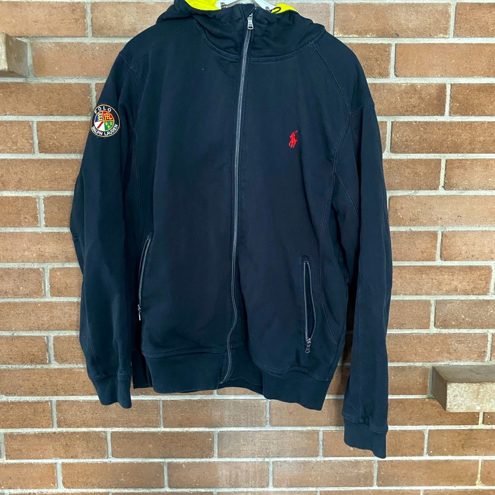 EUC - Polo Ralph Lauren Hoodie Mens Lg - Black/Yellow